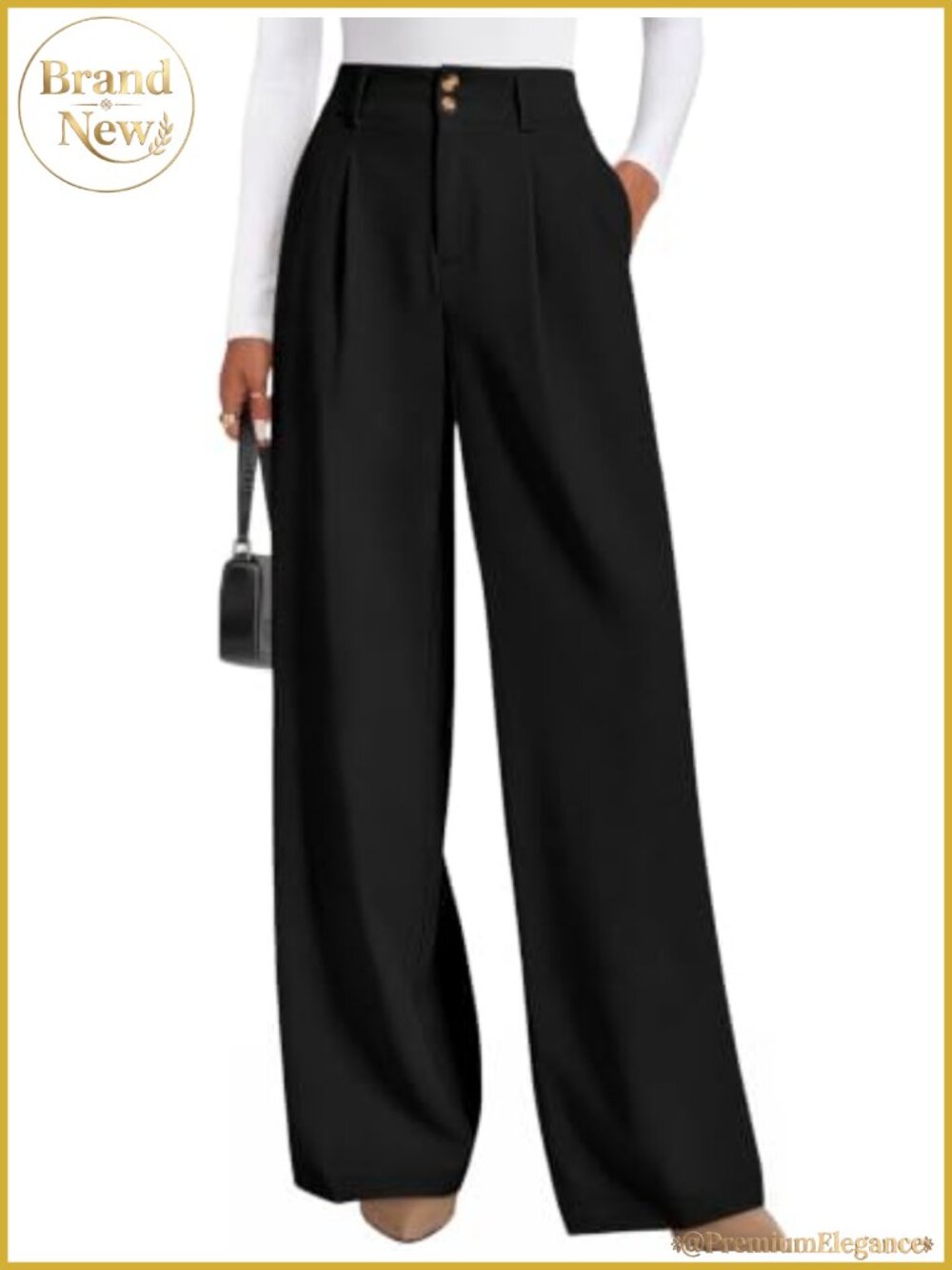 High Waist Pleated Wide Leg Dress Work Pants with Pockets